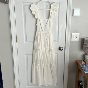 White flutter sleeve midi dress